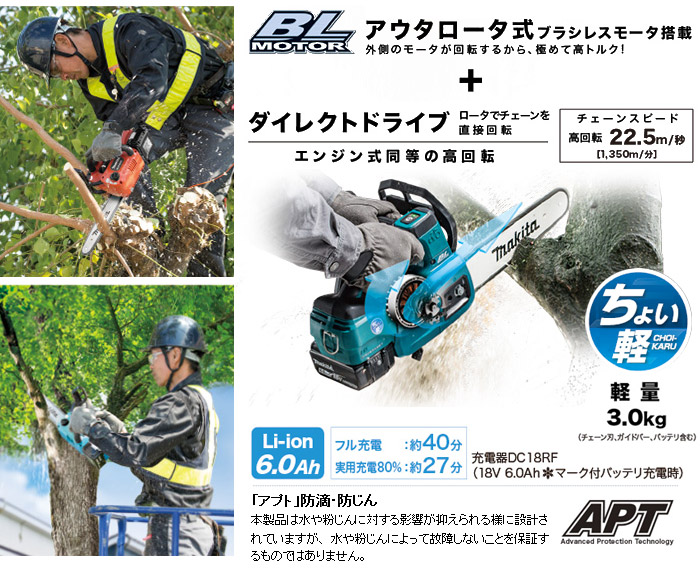 マキタ 18V 充電式チェンソー ガイドバー長さ200mm(6.0Ah電池×2・充電