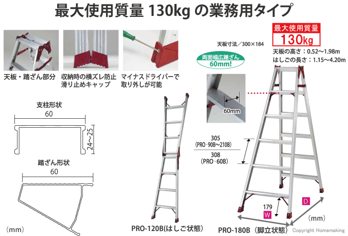 最大使用質量130kgの業務用タイプ　PRO