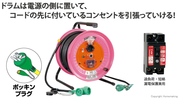 NICHIDO(日動) びっくリール (延長コード型ドラム) 防災型ドラム 