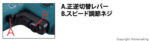 A正逆レバー　Bスピード調節ねじ