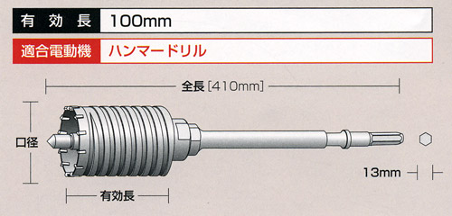 ユニカ ハンマードリル用コアドリル HCタイプ(セット) 25mm: 他:HC-25 