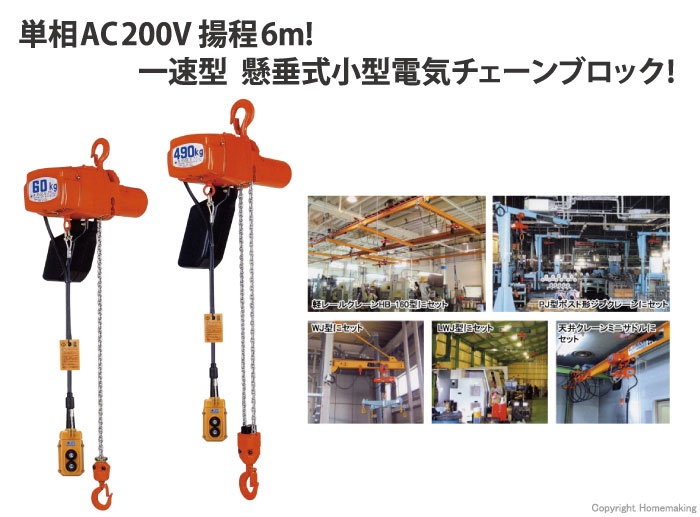 最大47%OFFクーポン α型電気チェーンブロック 1速型 単相200V 定格荷重0.49t 揚程3m