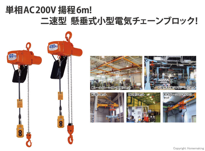 最大95%OFFクーポン 小型電動チェーンブロック シルバーミニ MX-200S 揚程6m 二速型 単相100V 電気チェーンブロック 富士製作所  日本製