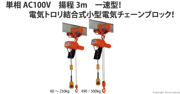 感謝の声続々! 象印 単相100V小型電気チェーンブロック 1速型 60kg 3m