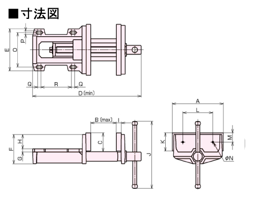 学校教材用木工バイス(台下型)　寸法図