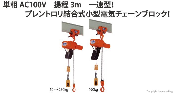 熱い販売 象印 単相１００Ｖ小型電気チェーンブロック ２速型 ４９０ＫＧ ３Ｍ 〔品番:ASB-K4930〕 2421798