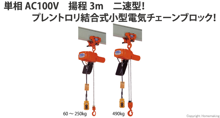 最大57%OFFクーポン 象印 単相100V小型電気チェーンブロック 1速型 60kg 3m