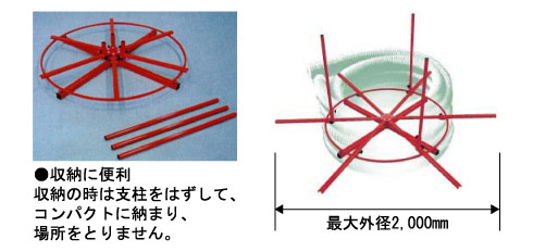 収納に便利収納時は支柱をはずして、コンパクトに納まり、場所をとりません。最大外径2,000mm