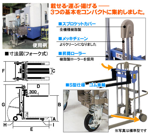 スプロケットカバー:全機種樹脂製、メッキチェーンでよりクリーンになりました、昇降ローラー:樹脂製ローラーを採用