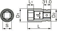 トネ インパクト用ロングソケット(差込角25.4mm) 19mm: 他:8NV-19L