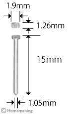 頭：1.9×1.26mm　線径：1.05mm　長さ：15mm