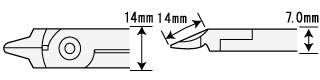 ニッパ寸法図。カセット先細ニッパ,カセット式先細ニッパ,カセット先細ニッパ,カセット式先細ニッパ