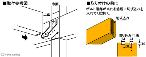 内折り梁受け金物