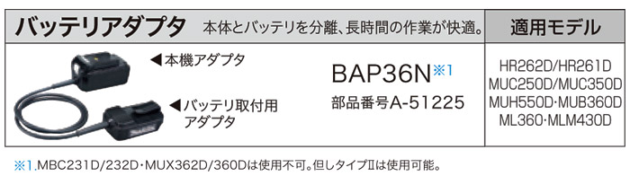 バッテリアダプタ(36Vバッテリ専用)