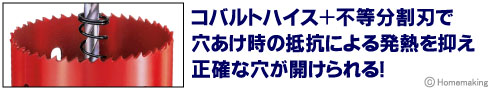 コバルトハイス＋不等分割刃で穴あけ時の抵抗による発熱を抑え正確な穴が開けられる！