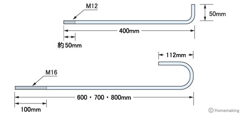 タナカ ステンレスアンカーボルト M12×400mm 1箱(50本入): 他:AB2401