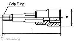 3/8”(9.5mm)SQ.ヘックスビットソケット(グリップリング付)