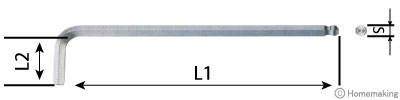 ボールポイント六角棒レンチ　エクストラロング寸法