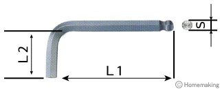 ボールポイント六角棒レンチ　スタンダード寸法