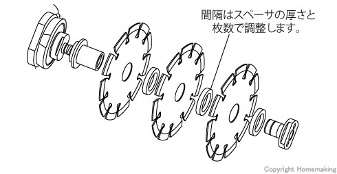 間隔はスペーサの厚さと枚数で調整します