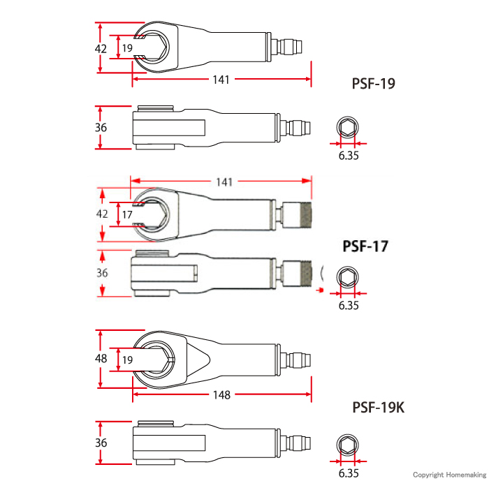 スエカゲツール 大工の助さん 19mm(差込角六角6.35mm): 他:PSF-19