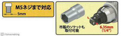 M5ネジまで対応　市販のソケットも取付可能