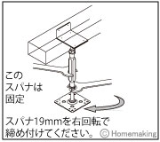 高さ調整後、ターンバックルを固定します