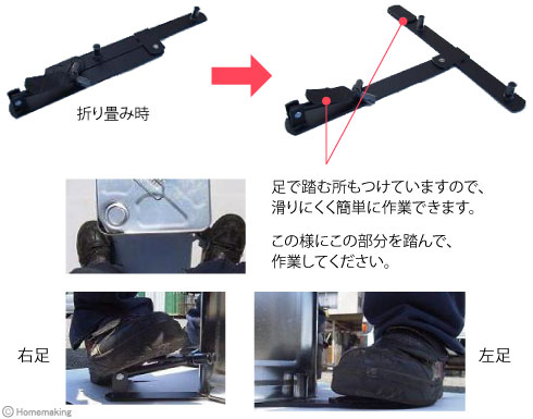 足で踏む所もついていますので、滑りにくく簡単に作業できます。