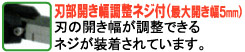 刃の開き幅が調整できるネジが装着されています。