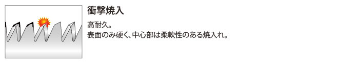 衝撃焼入。高耐久。表面のみ硬く、中心部は柔軟性のある焼入れ。