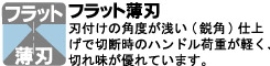 刃付けの角度が浅い(鋭角)仕上げで切断時のハンドル荷重が軽く、切れ味が優れています。