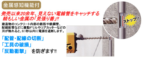 発売以来20余年、見えない電線管をキャッチする頼もしい金属の「見張り番」!配管・配線の切断、工具の破損、反動衝撃を防ぎます。