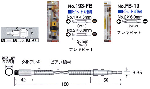 フレキビット付ラチェットドライバー