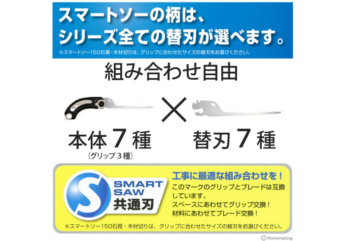 スマートソーはグリップと替刃が組み合わせ自由！