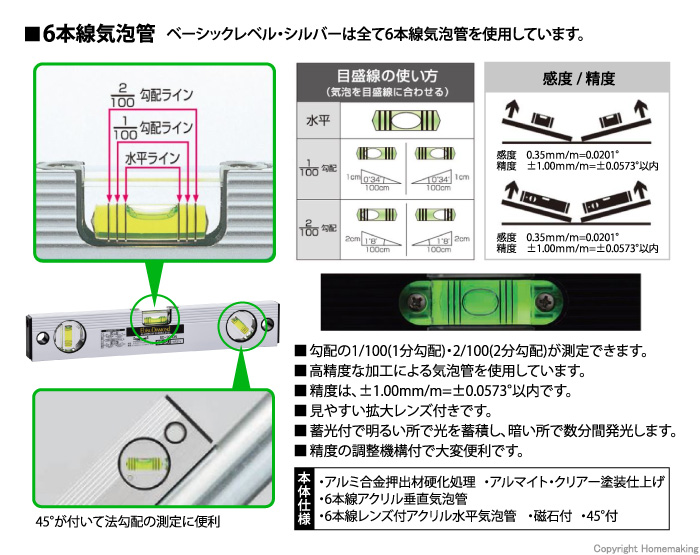 磁石・45°付レベル 230mm特長