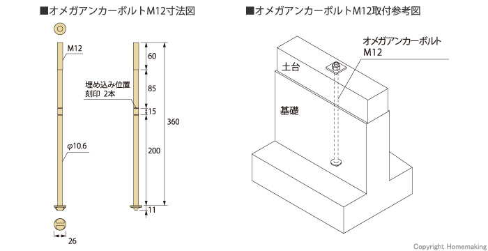 オメガアンカーボルト　M12