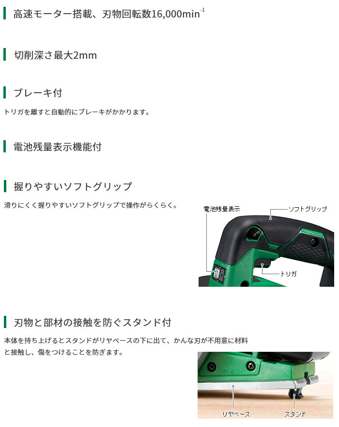 ポイント10倍】HiKOKI 18V コードレスかんな P18DSL (NN) (51256144) (蓄電池・充電器別売) 電動工具