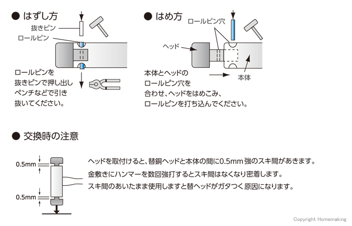 銅ハンマー＃3 交換ヘッド2個付き （オーエッチ工業 コンビ
