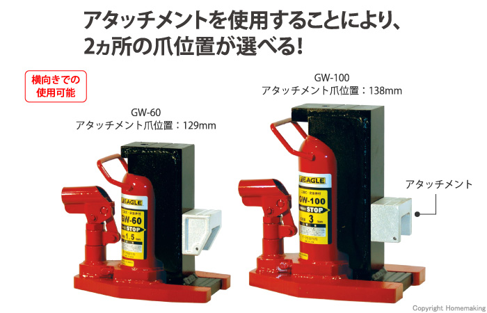 アタッチメントタイプ爪つきジャッキ(二段式)