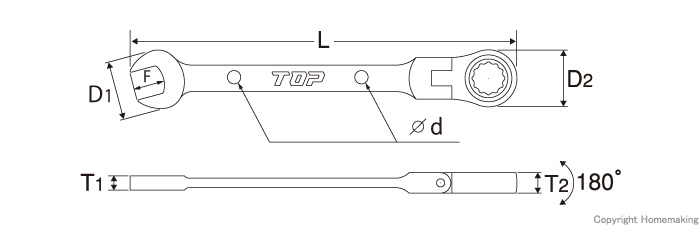 TOP 首振りラチェットコンビセット(工具袋入り10点セット)::FRC-10000S