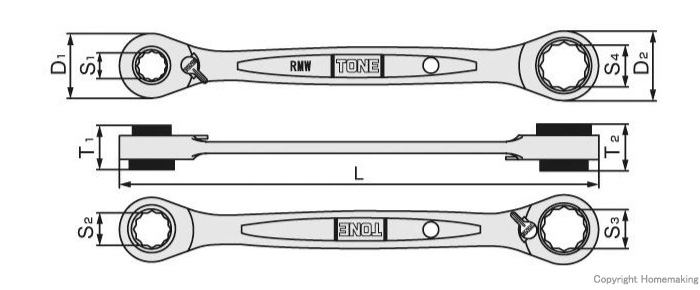 トネ 4WAYラチェットめがねレンチセット 3点セット::RMW300