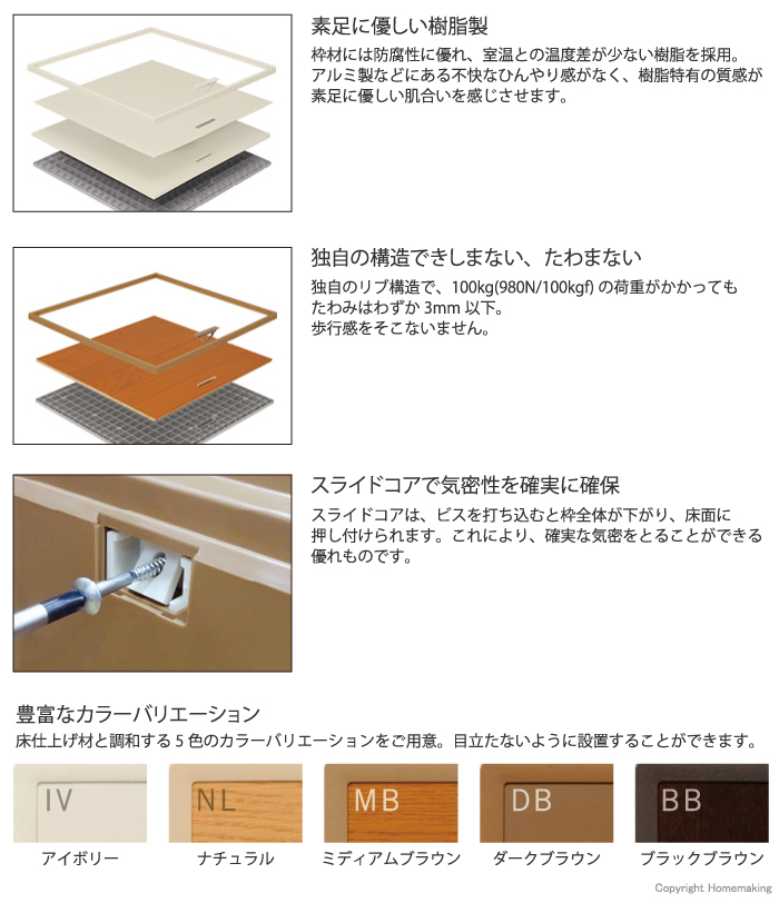 城東テクノ 高気密型床下点検口 SPFシリーズ 標準型 SPF-R4560C-IV 450×600タイプ クッションフロア合わせタイプ アイ  材料、資材