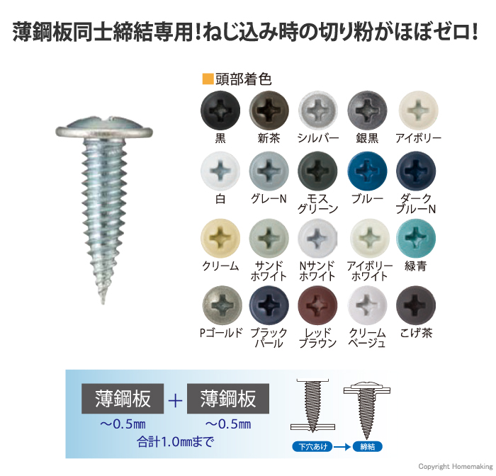 ダンバゼロ　薄鋼板同士締結専用　頭部色