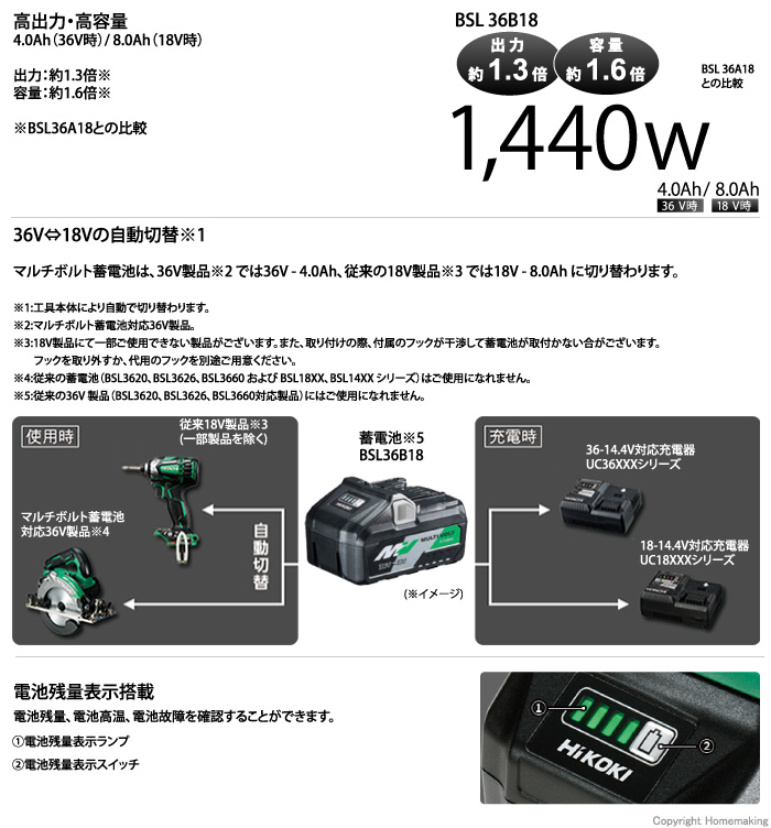 販売直販店 ★HiKOKI ■大容量 ●BSL36B18 ★36V電池 (ハイコーキ) 工具/メンテナンス