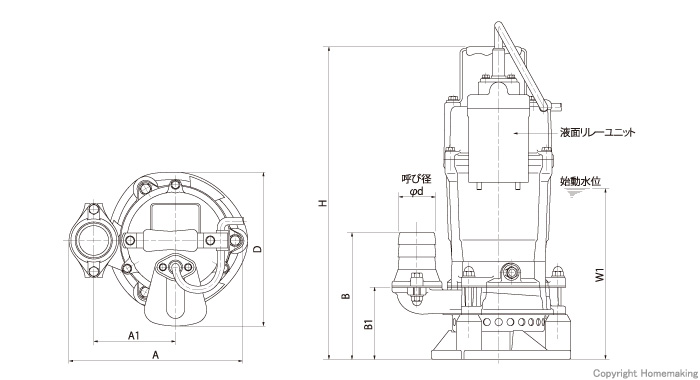 ツルミポンプ 水中泥水ポンプ 自動形(100V・50Hz): 他:HSDE2.55S |ホームメイキング【電動工具・大工道具・工具・建築金物・発電機の卸値通販】