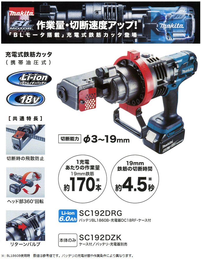 ☆未使用品☆makita マキタ 18V 充電式鉄筋カッタ SC192DRG バッテリー(18V 6.0Ah) 充電器 ケース付 72041