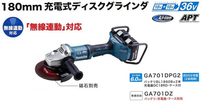 180mm充電グラインダ『無線連動対応』 GA701D