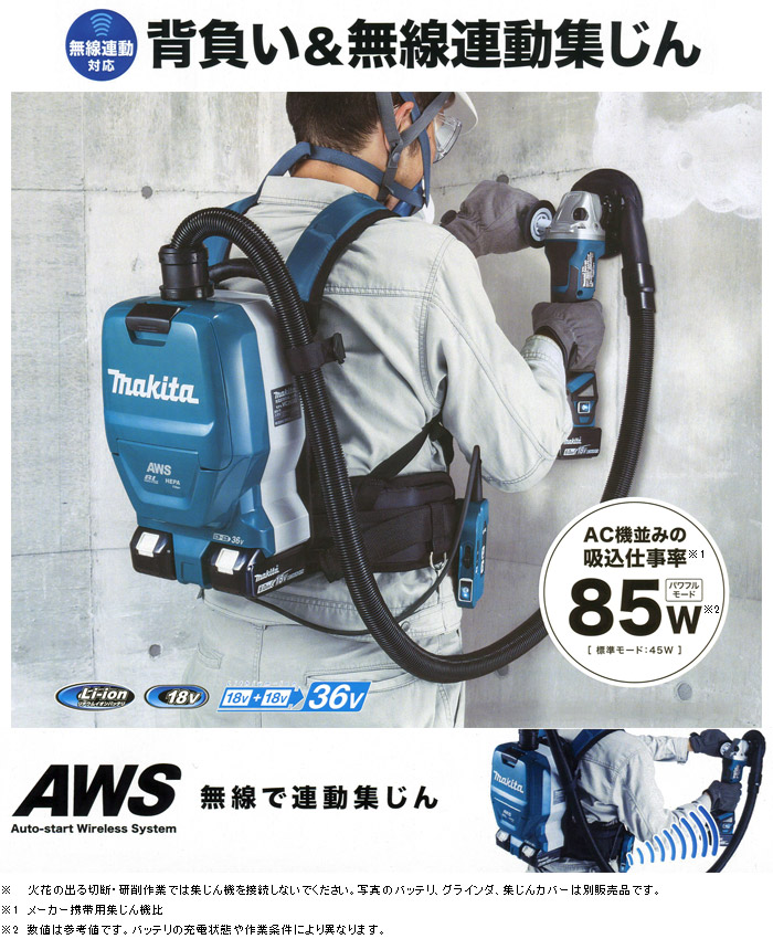 マキタ 18V×2 充電式背負集じん機 集じん容量2L(無線連動対応・本体