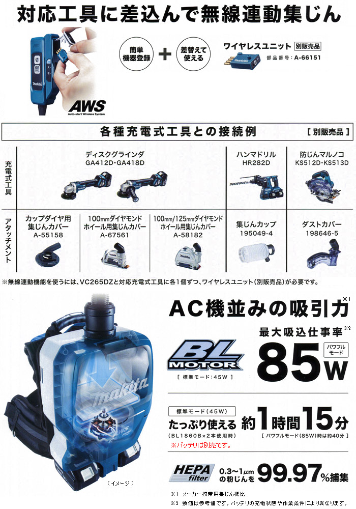 マキタ 18V×2 充電式背負集じん機 集じん容量2L(無線連動対応・本体