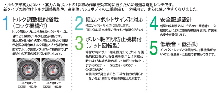 トネ 1次締め専用レンチ 建方1番(トルシアボルト用) 100V: 他:GKS251